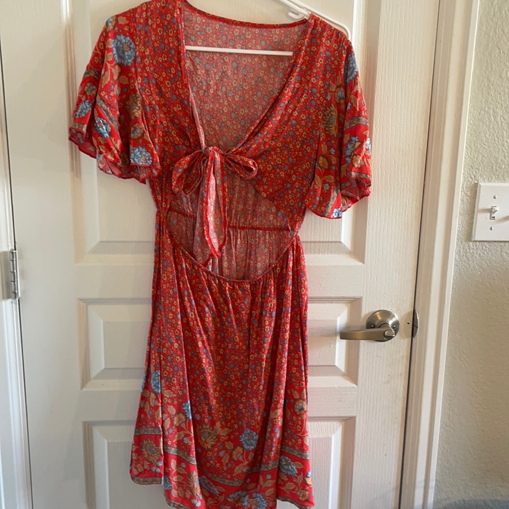 NWOT red boho cut out dress
